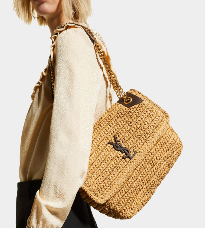 Saint Laurent Medium Niki Raffia Shoulder Bag in 7069 Naturale /New Nut