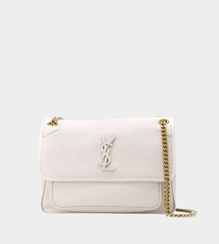 Saint Laurent Niki Baby in Crinkled Vintage Leather - White front view