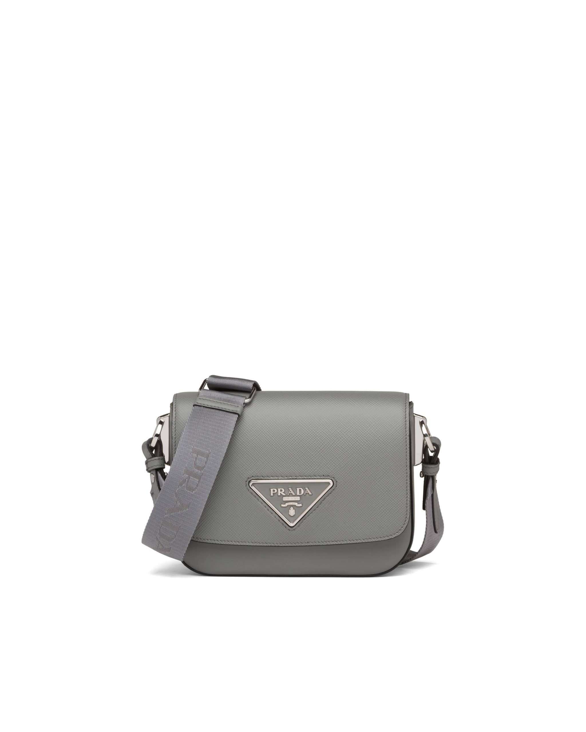 Saffiano Leather Prada Identity Shoulder Bag Women Slate Gray